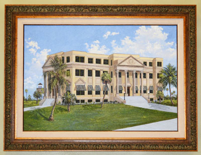 This painting, created by Jackie Brice, depicts the courthouse in 1916. 
