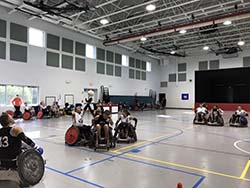 people playing rugby in wheelchairs