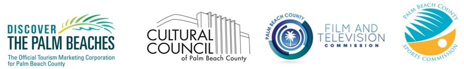 Logos for discover the palm beach, cultural council, film commission, and sports commission