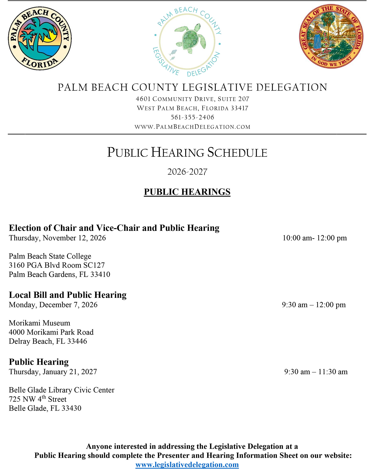 PBC Legislative Delegation Hearing
