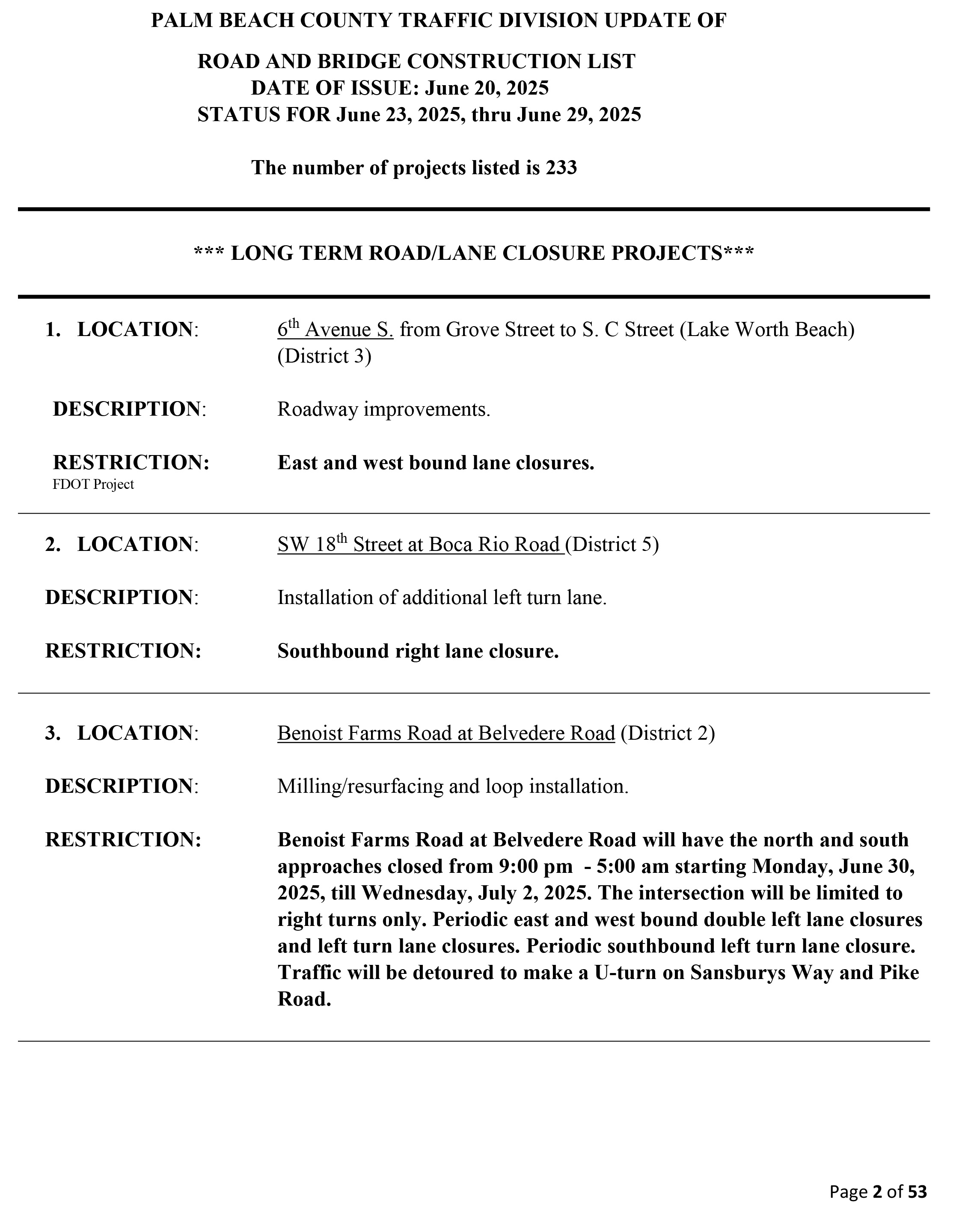 Road and Bridge Construction Report June 23-29