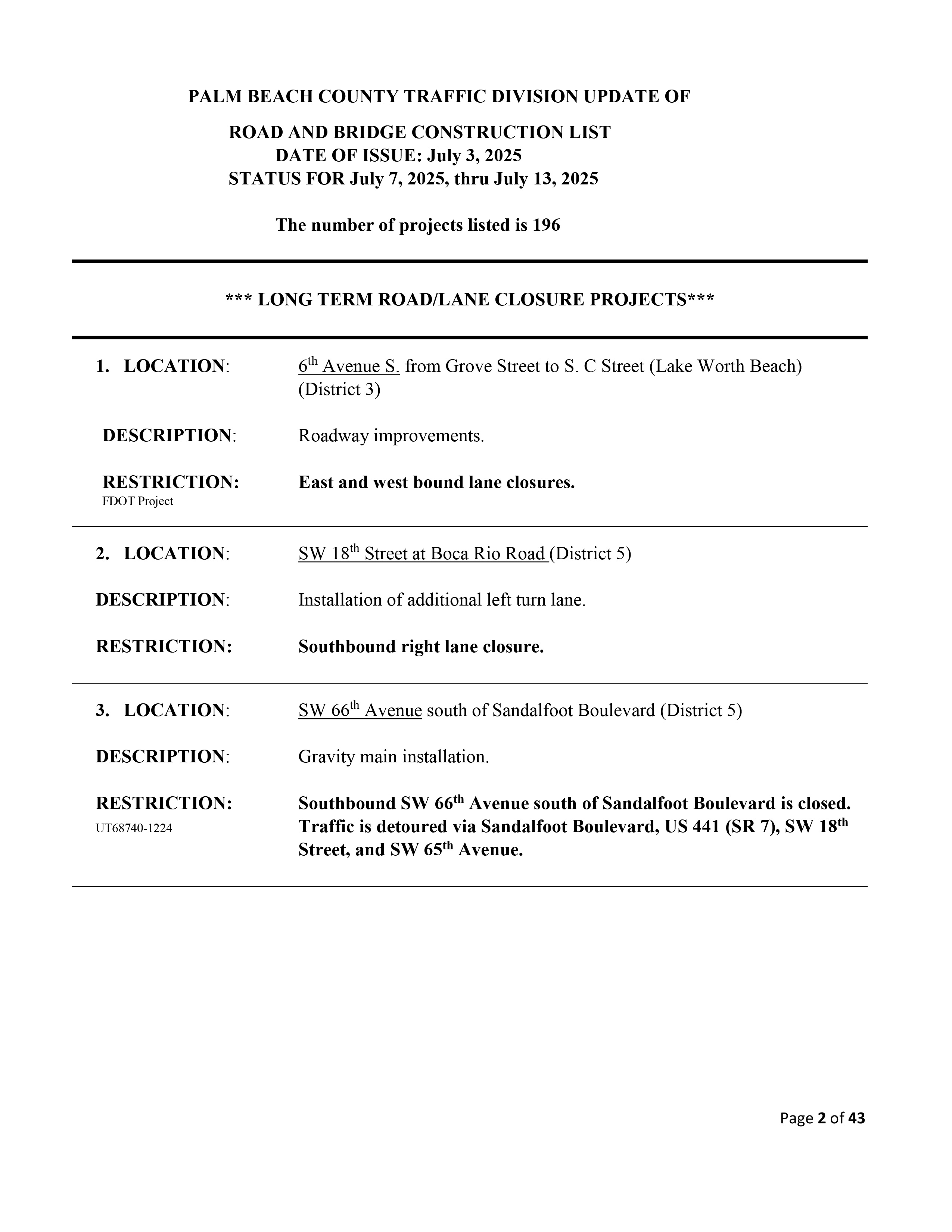 Road and Bridge Construction Report July 7-13