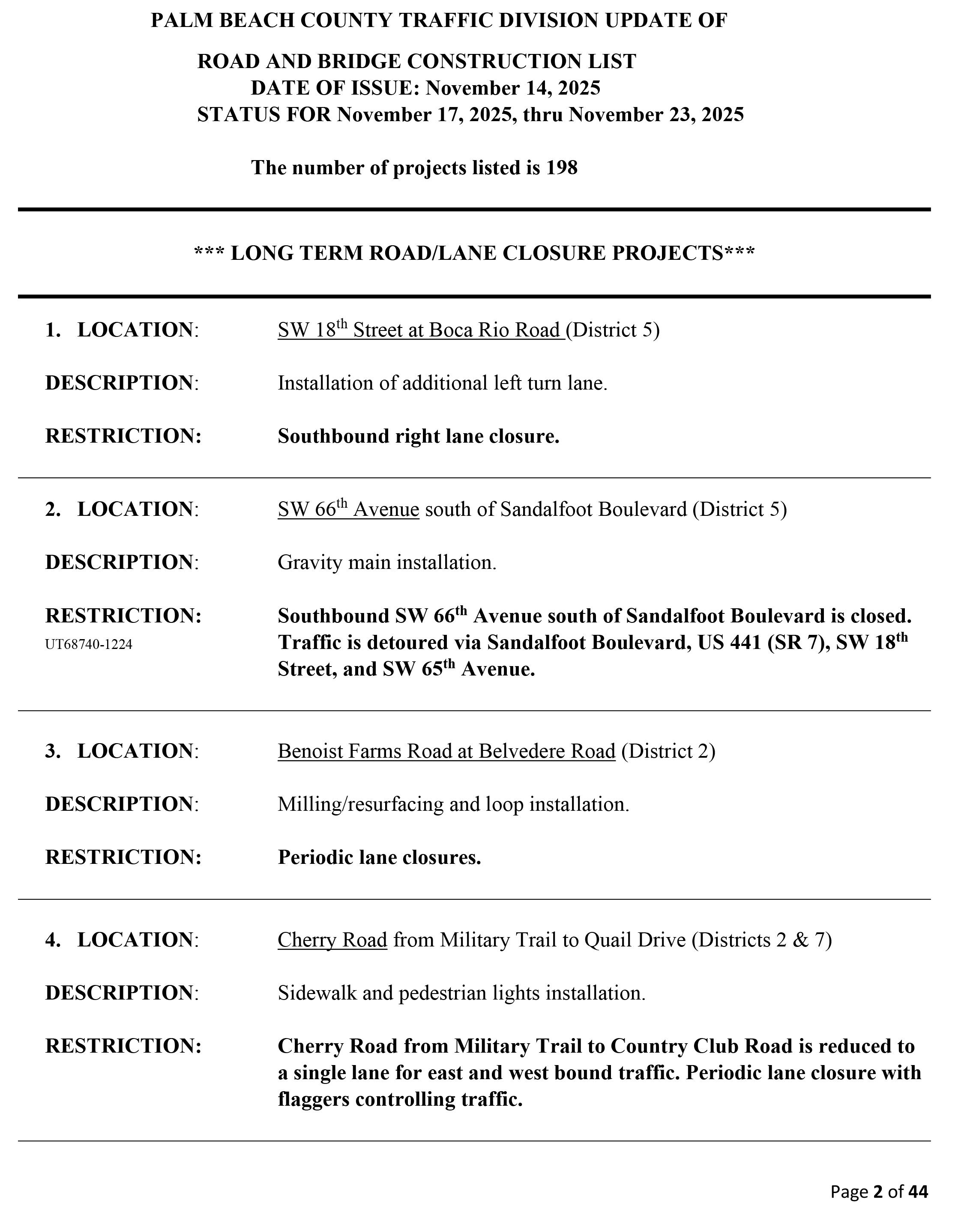 Road and Bridge Construction Report Nov. 17-23