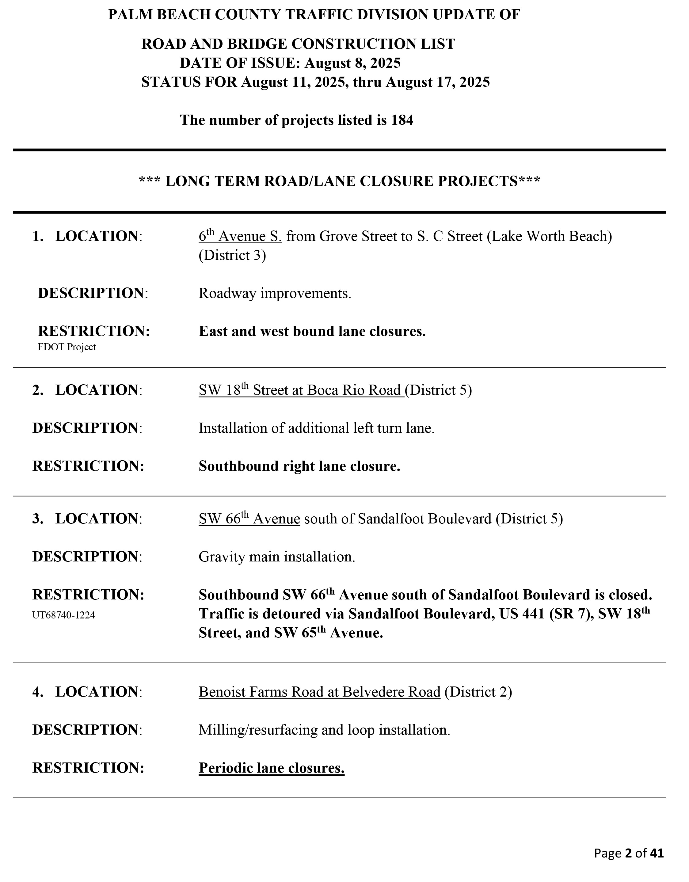 Road and Bridge Construction Report Aug. 11-17