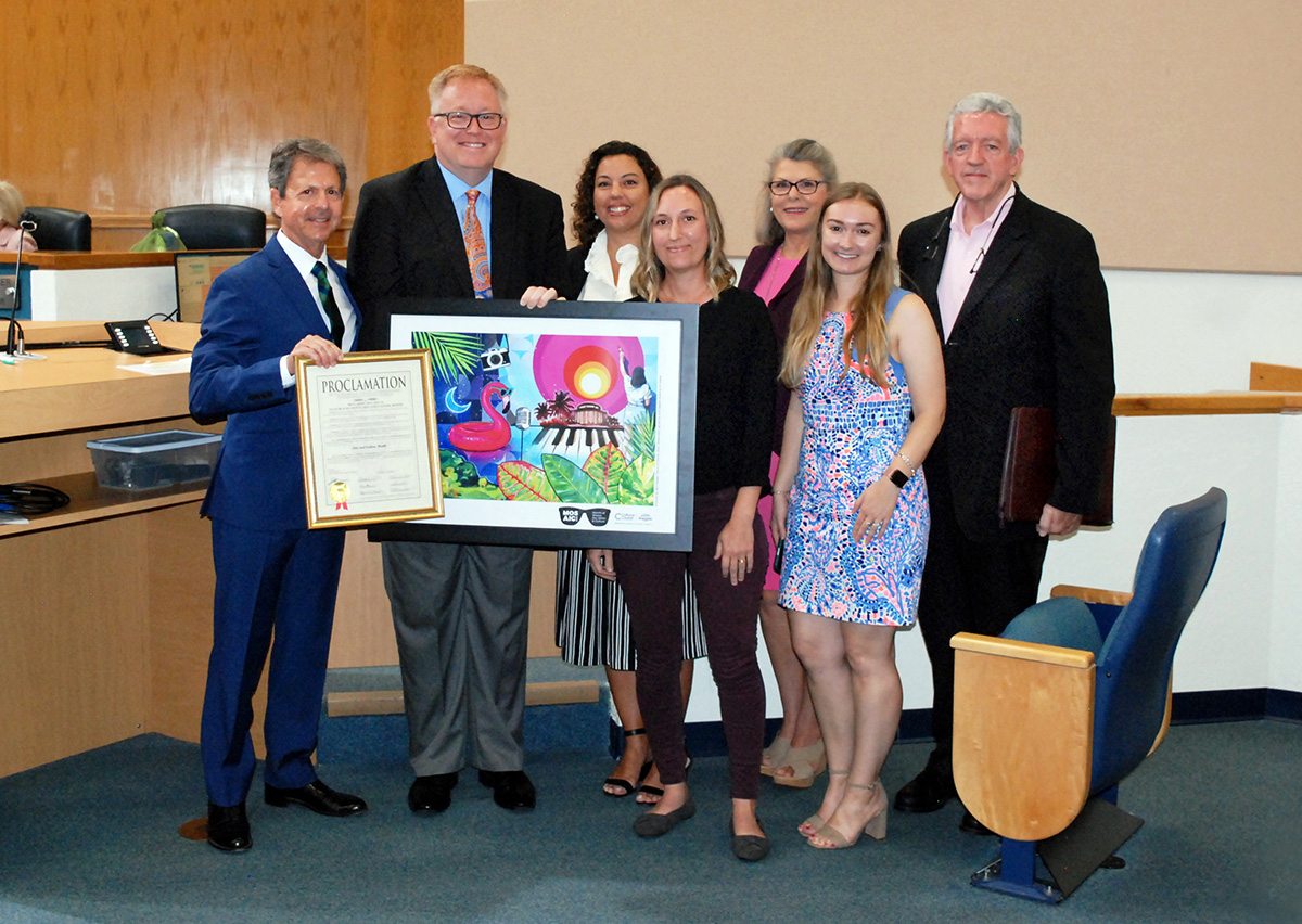 Commissioner Gregg Weiss, Cultural Council for Palm Beach County CEO Dave Lawrence, Cultural Council for Palm Beach County Marketing Programs Vice President Jennifer Sullivan, visual artist Sam Nagel Eggert, Cultural Council for Palm Beach County Cultural