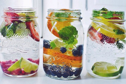 mason jars of fruit and water
