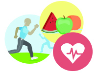 jogger, food, and heart icons