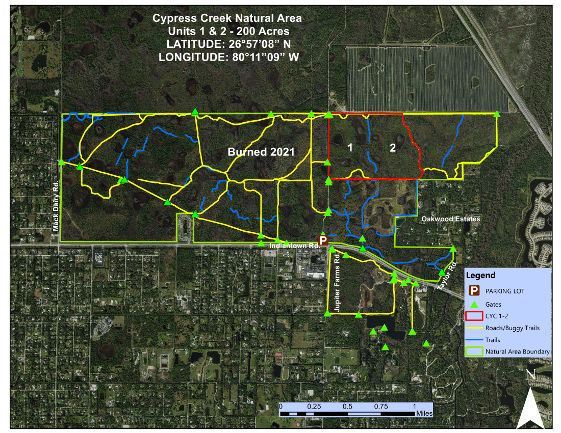 Aerial Map Showing Burn Area at Cypress Creek Natural Area December 10, 2024