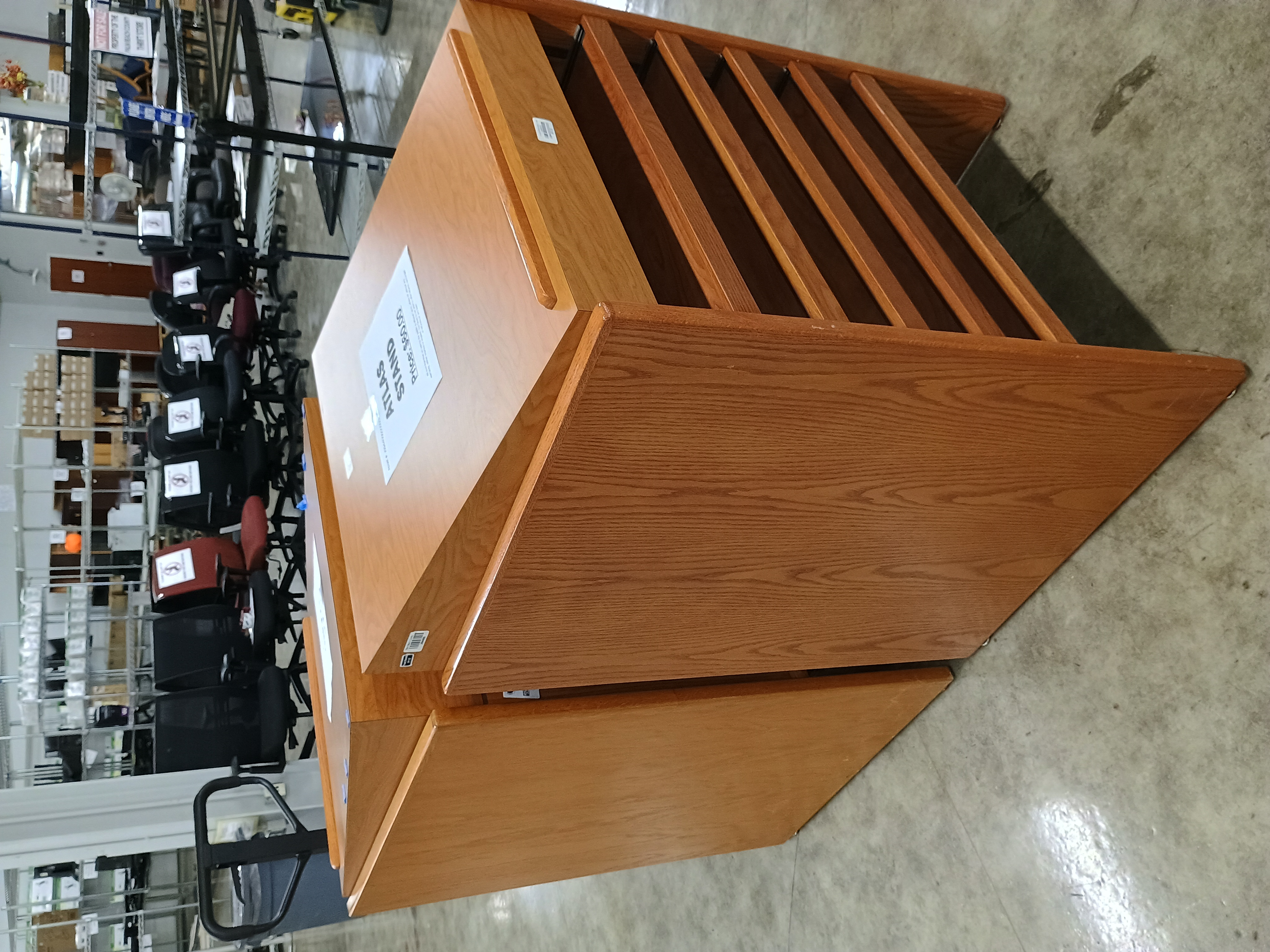 Two wooden five drawer atlas stands.jpg