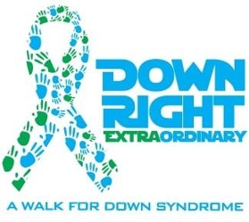 downright extraordinary a walk for down syndrome with ribbon designed with handprints