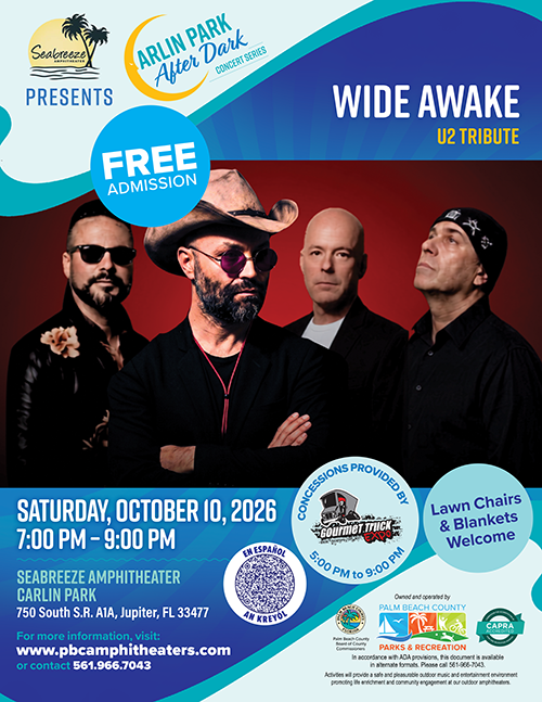 multicolored graphic with text and image promoting wide awake u2 tribute concert