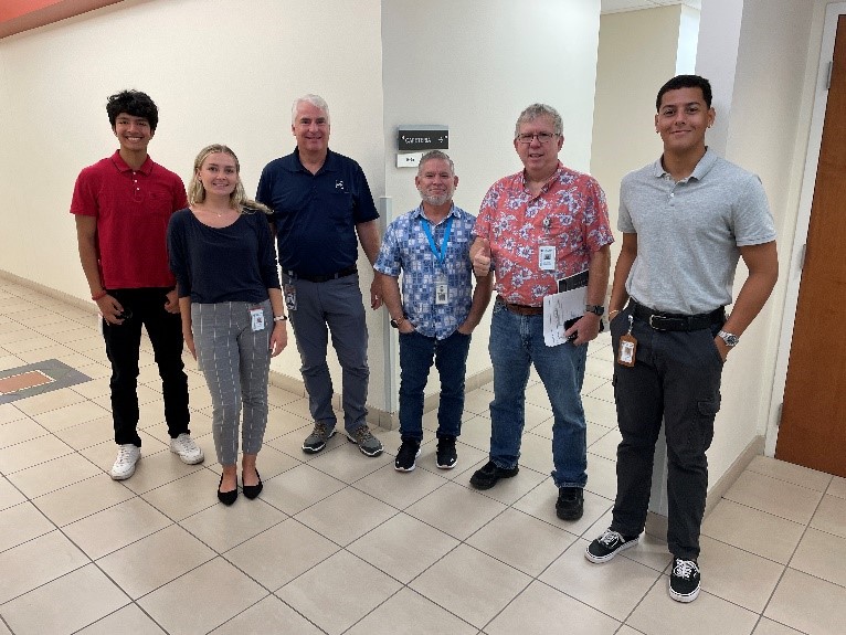 L-r: WUD intern Lorenzo Catalan, Environmental Program Supervisor Diana Pelc, Contract Plans Examiner Peter Bischoff, Richie Rosales, Bret Hammell, and WUD intern Joshua Mora.