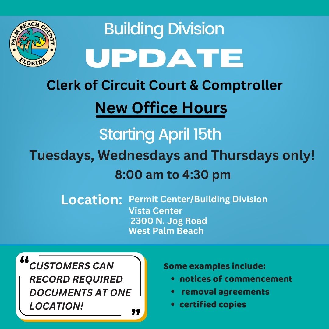 Clerk's Office at Building Division:  New Office Hours
