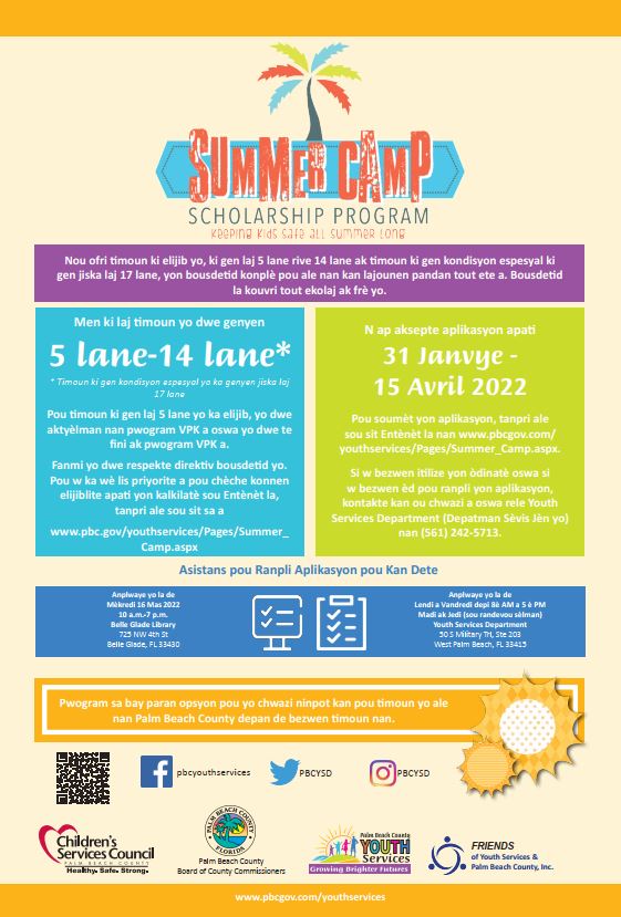 Summer Camp program poster Creole version