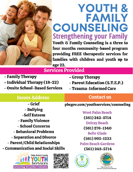 youth and family counseling flyer, click image for full description